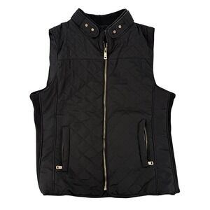 My Beloved Womens Black Quilted Vest Gold Hardware Ribbed Sides Contemporary